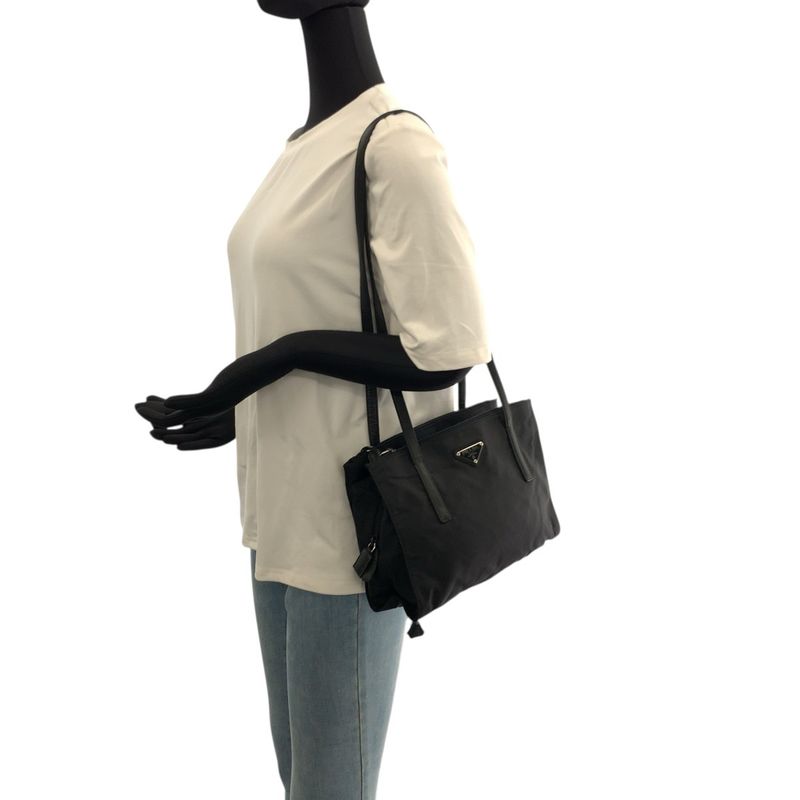Prada Tessuto Triangle Logo Plate Black Silver Hardware Nylon/leather Shoulder