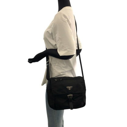 Prada Tessuto Triangle Logo Plate Black Silver Hardware Nylon/leather Shoulder