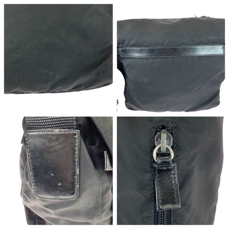 Prada Tessuto Triangle Logo Plate Black Silver Hardware Nylon/leather Shoulder