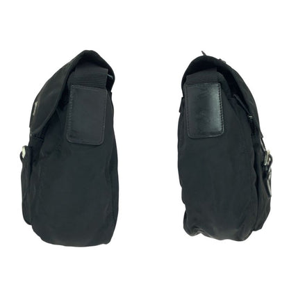 Prada Tessuto Triangle Logo Plate Black Silver Hardware Nylon/leather Shoulder