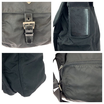 Prada Tessuto Triangle Logo Plate Black Silver Hardware Nylon/leather Shoulder