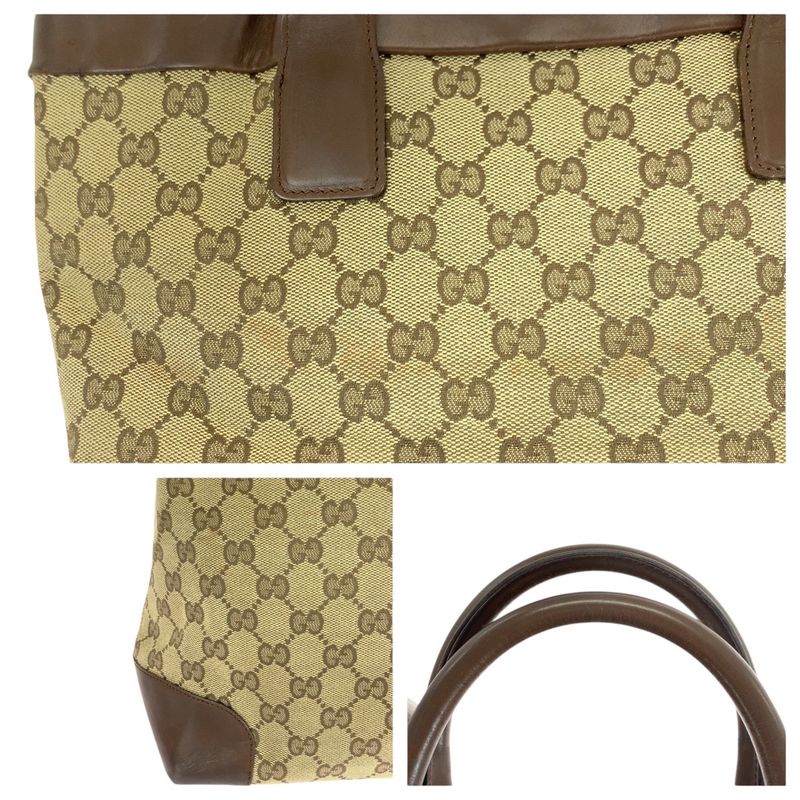 Gucci Beige Brown Gold Hardware GG Canvas/leather 002 1121 Tote Handbag Ladies