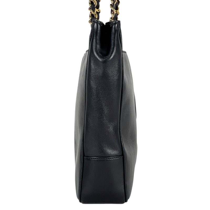 Chanel Coco Mark Chain Tote Shoulder Bag Tote Leather Navy Women's