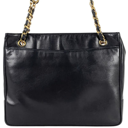 Chanel Coco Mark Chain Tote Shoulder Bag Tote Leather Navy Women's