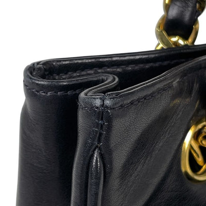 Chanel Coco Mark Chain Tote Shoulder Bag Tote Leather Navy Women's