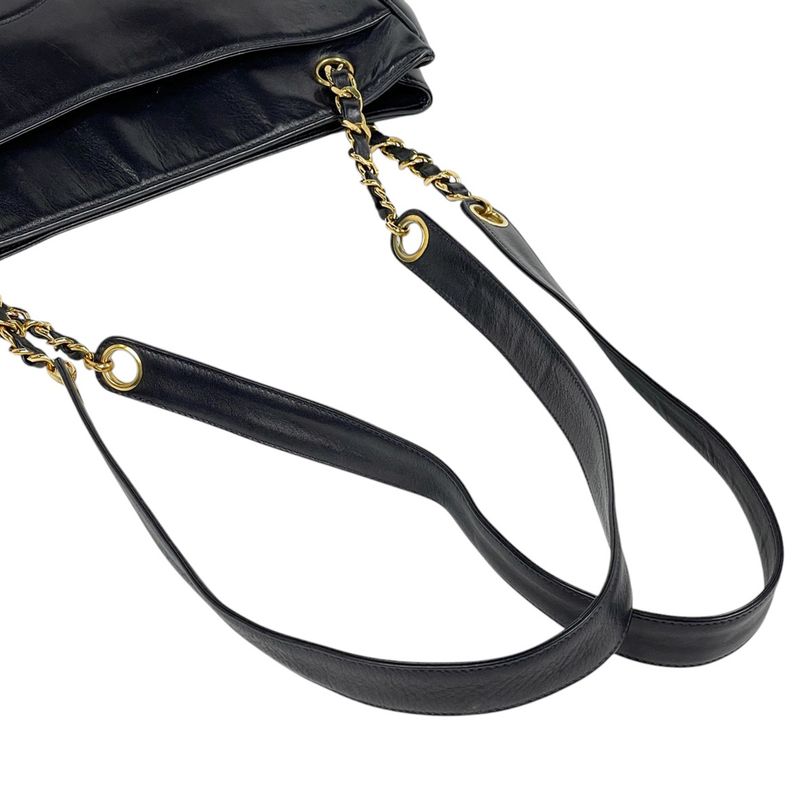 Chanel Coco Mark Chain Tote Shoulder Bag Tote Leather Navy Women's