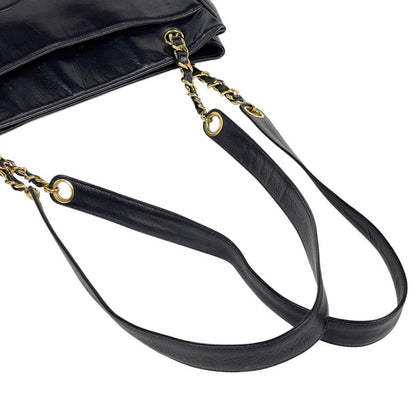 Chanel Coco Mark Chain Tote Shoulder Bag Tote Leather Navy Women's