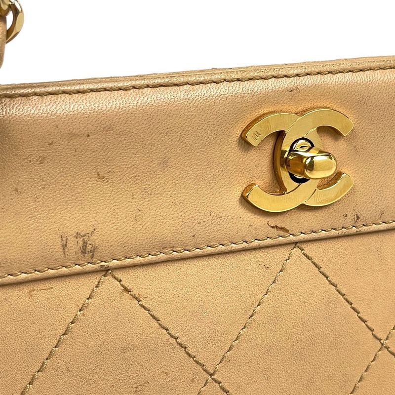 Chanel Coco Mark Chain Tote Matelasse Shoulder Bag Tote Leather Beige Women