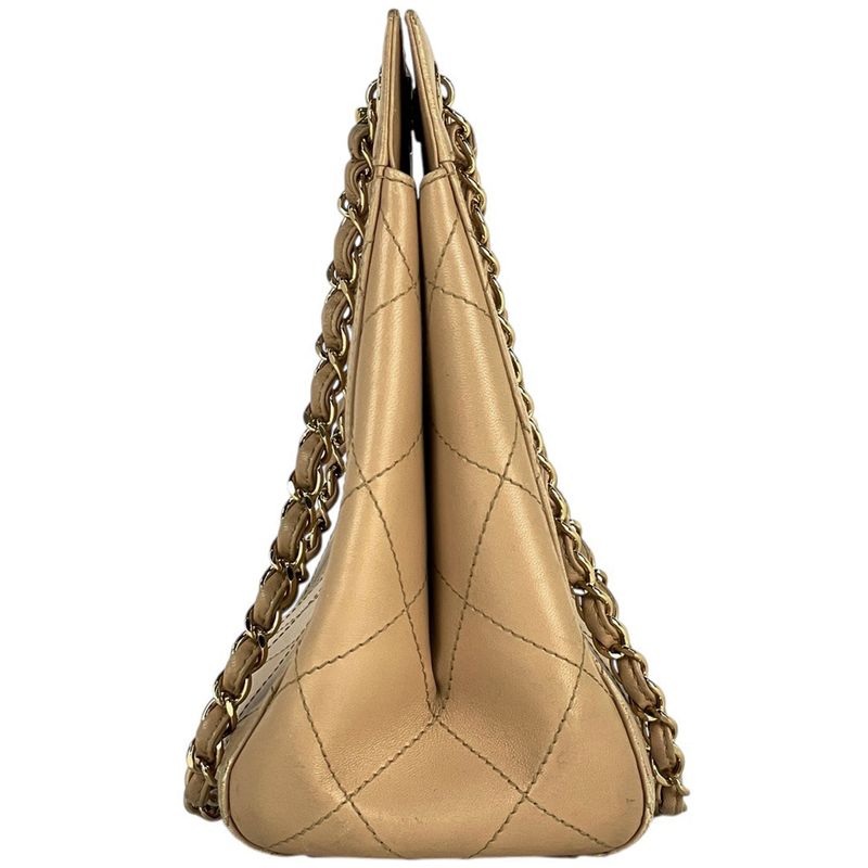 Chanel Coco Mark Chain Tote Matelasse Shoulder Bag Tote Leather Beige Women