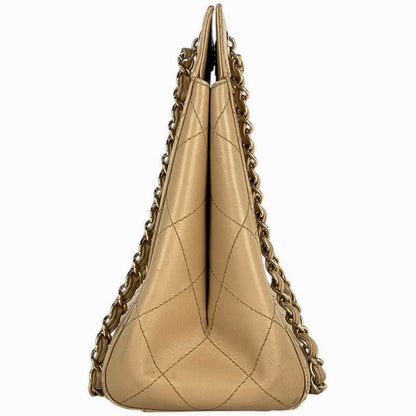 Chanel Coco Mark Chain Tote Matelasse Shoulder Bag Tote Leather Beige Women