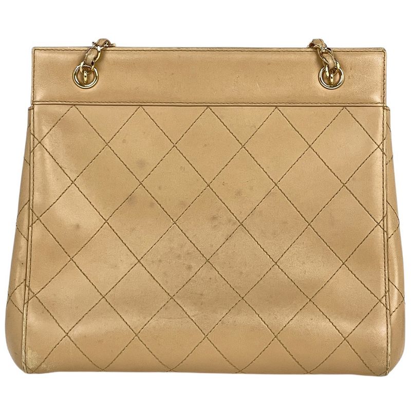 Chanel Coco Mark Chain Tote Matelasse Shoulder Bag Tote Leather Beige Women