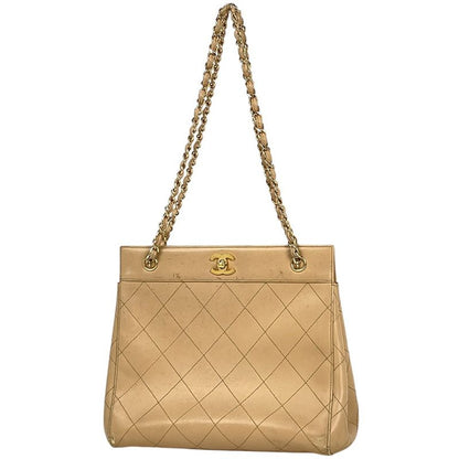 Chanel Coco Mark Chain Tote Matelasse Shoulder Bag Tote Leather Beige Women