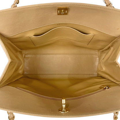 Chanel Coco Mark Chain Tote Matelasse Shoulder Bag Tote Leather Beige Women