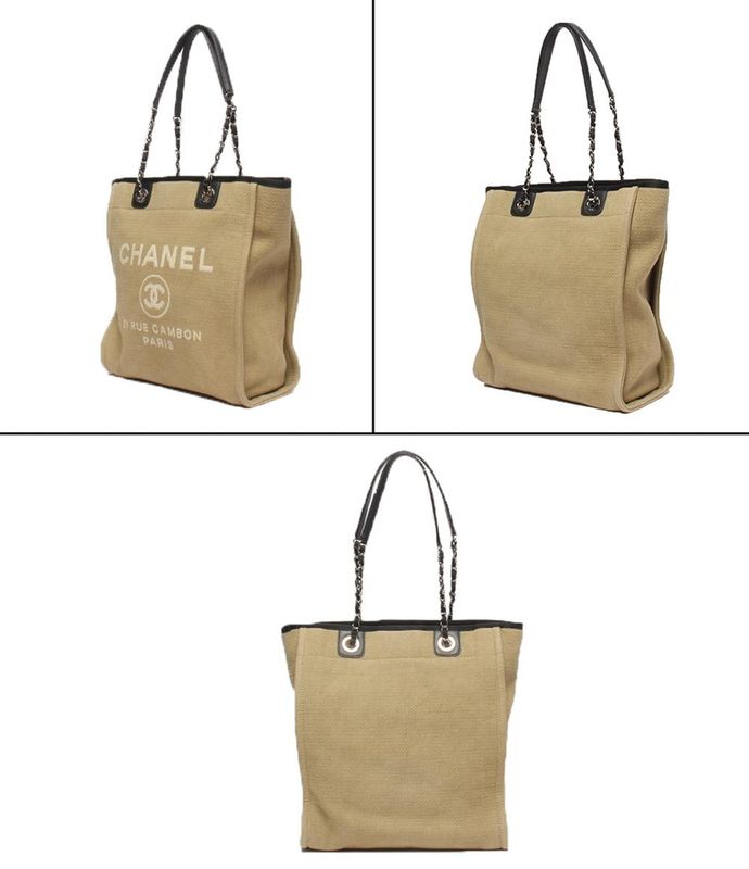 Chanel Chain Shoulder Bag Tote Bag Shoulder Silver Hardware Canvas Deauville PM