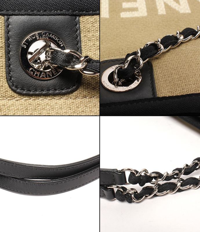 Chanel Chain Shoulder Bag Tote Bag Shoulder Silver Hardware Canvas Deauville PM