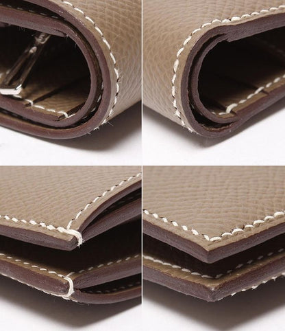 Hermes Bifold Wallet Silver Hardware Engraved Y Etoupe Bearn Compact Ladies