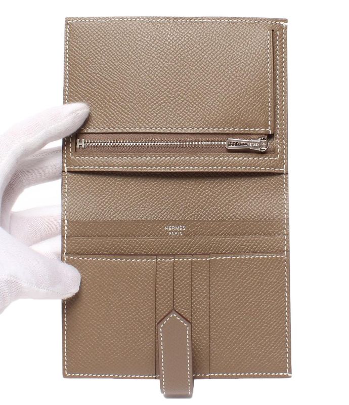 Hermes Bifold Wallet Silver Hardware Engraved Y Etoupe Bearn Compact Ladies