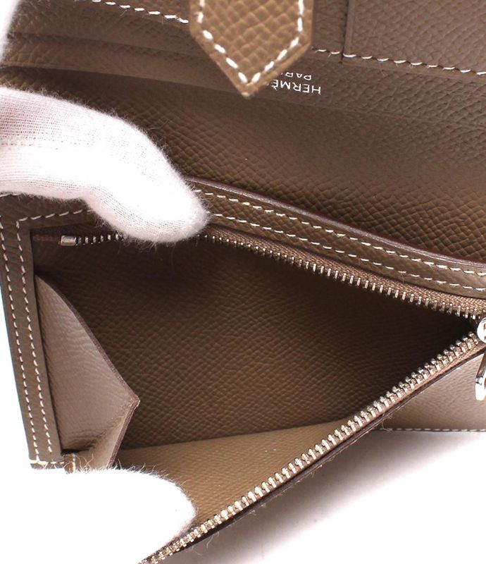 Hermes Bifold Wallet Silver Hardware Engraved Y Etoupe Bearn Compact Ladies