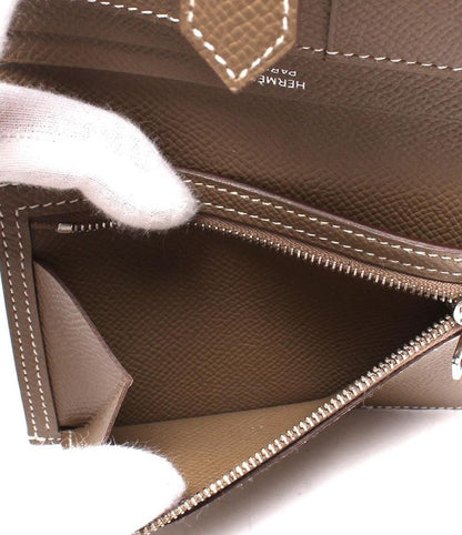 Hermes Bifold Wallet Silver Hardware Engraved Y Etoupe Bearn Compact Ladies