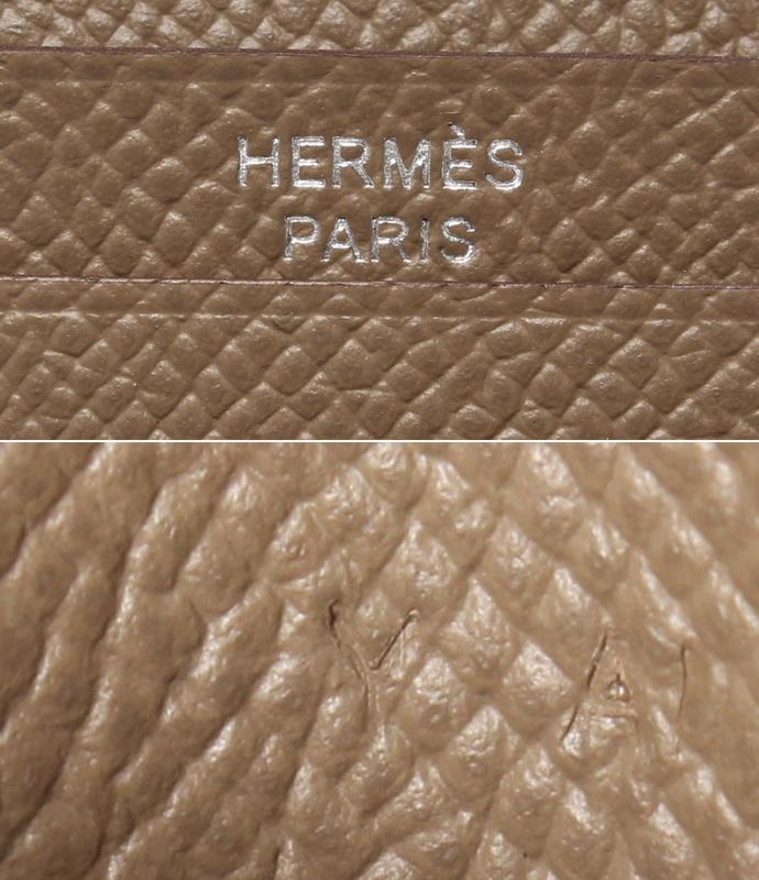 Hermes Bifold Wallet Silver Hardware Engraved Y Etoupe Bearn Compact Ladies