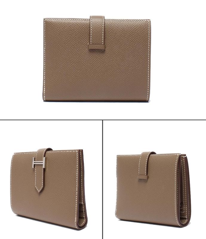 Hermes Bifold Wallet Silver Hardware Engraved Y Etoupe Bearn Compact Ladies