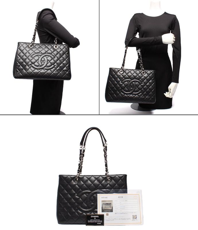 Chanel Chain Tote Bag Grand Shopping GST Silver Hardware Caviar Skin Matelasse