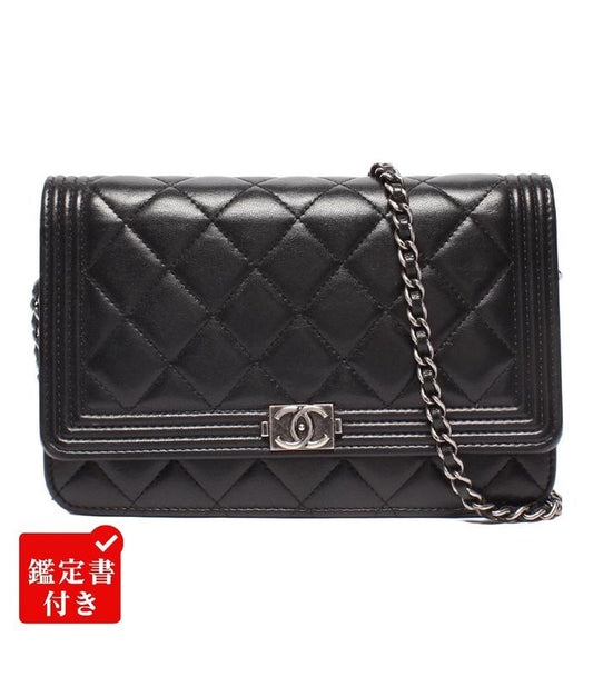 Chain Shoulder Wallet Crossbody Silver Hardware Lambskin Matelasse Boy Chanel