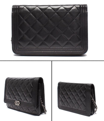 Chain Shoulder Wallet Crossbody Silver Hardware Lambskin Matelasse Boy Chanel