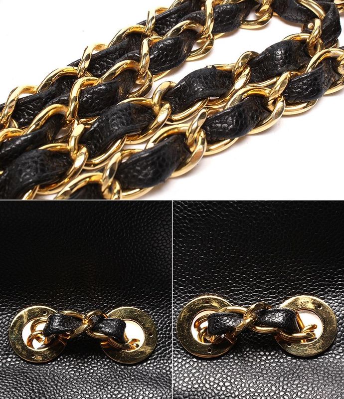 Chanel Chain Shoulder Bag Double Chain Gold Hardware Caviar Skin 3rd Shoulder