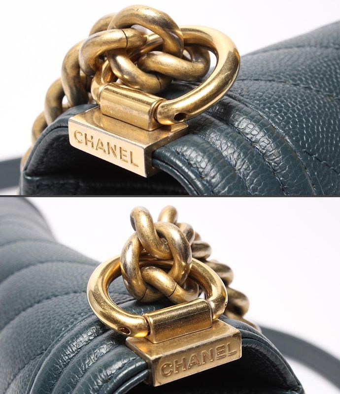 Chanel Chain Shoulder Bag Boy Chanel 25 Gold Hardware V Stitching Caviar Skin