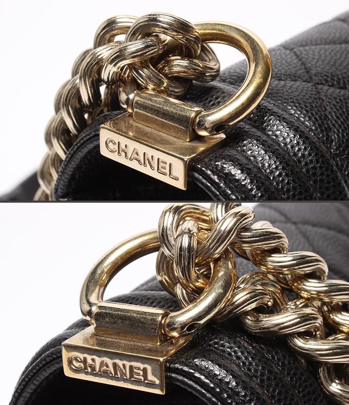 Chanel Chain Shoulder Bag Boy Chanel Gold Hardware Caviar Skin Matelasse 25