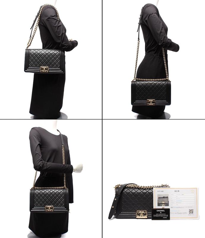 Chanel Chain Shoulder Bag Boy Chanel Gold Hardware Caviar Skin Matelasse 25