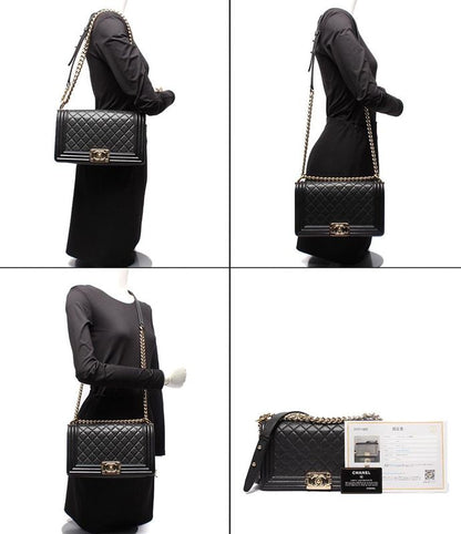 Chanel Chain Shoulder Bag Boy Chanel Gold Hardware Caviar Skin Matelasse 25