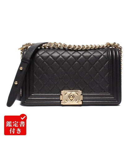 Chanel Chain Shoulder Bag Boy Chanel Gold Hardware Caviar Skin Matelasse 25
