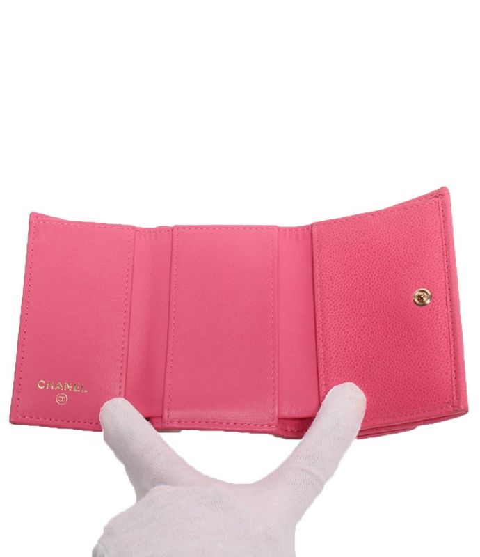 Chanel Trifold Wallet Caviar Skin Gold Hardware Matelasse Women Chanel