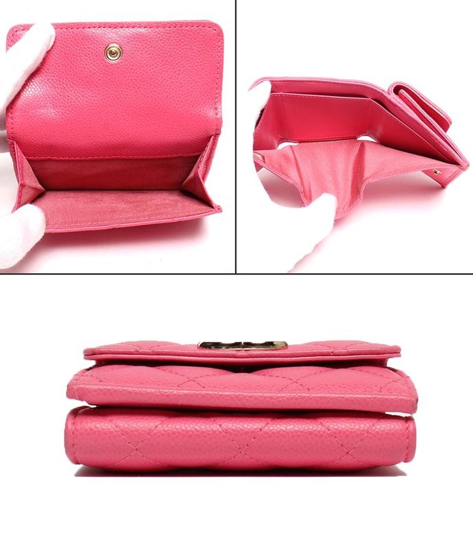 Chanel Trifold Wallet Caviar Skin Gold Hardware Matelasse Women Chanel