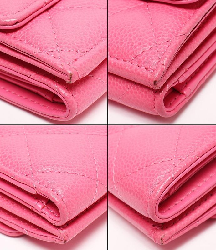 Chanel Trifold Wallet Caviar Skin Gold Hardware Matelasse Women Chanel