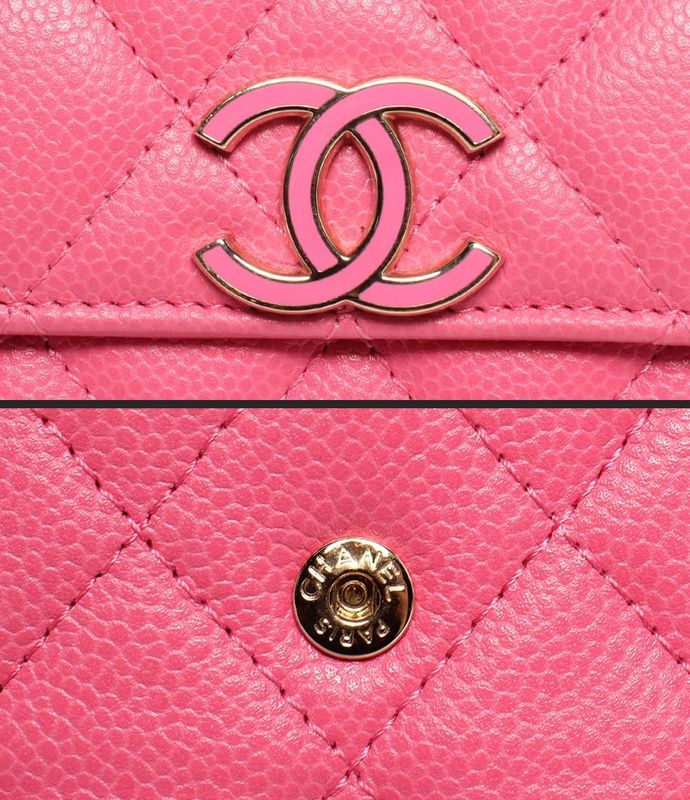 Chanel Trifold Wallet Caviar Skin Gold Hardware Matelasse Women Chanel