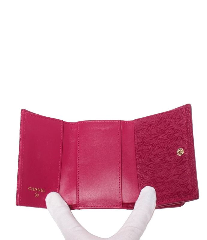 Matelasse Chanel Trifold Wallet Gold Hardware Caviar Skin Small Flap Wallet