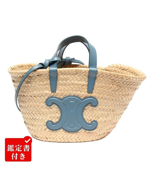 Celine 2-way Basket Bag Tote Bag Shoulder Bag Raffia Calfskin Classic Pannier