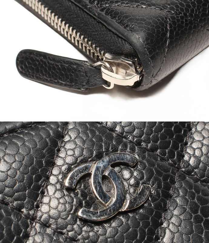 Chanel Round Zipper Long Wallet Silver Hardware Women's Chanel