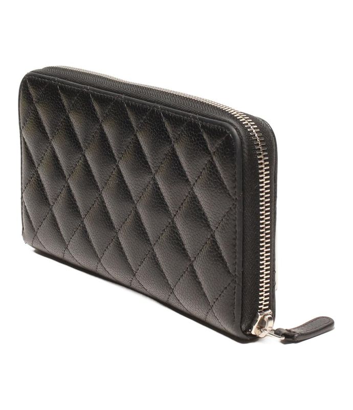 Chanel Round Zipper Long Wallet Silver Hardware Women's Chanel