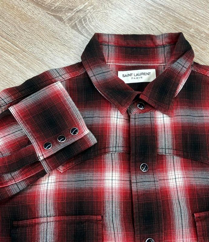Saint Laurent 15aw Regular Collar Check Shirt 398063 Men's Size M Saint Laurent