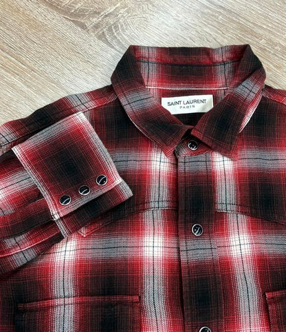 Saint Laurent 15aw Regular Collar Check Shirt 398063 Men's Size M Saint Laurent