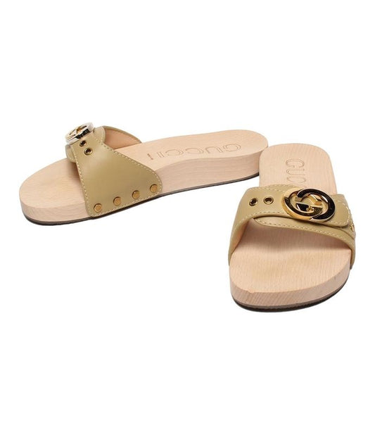 Gucci Wood Slide Sandals Interlocking Women's Size 37 (L) Gucci