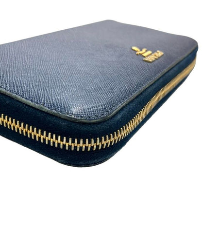 Prada Round Zipper Long Wallet Saffiano Leather With Flower Pattern Inside
