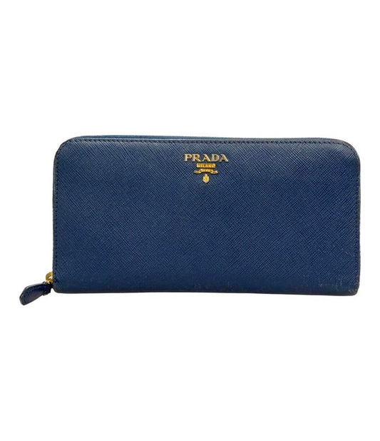 Prada Round Zipper Long Wallet Saffiano Leather With Flower Pattern Inside