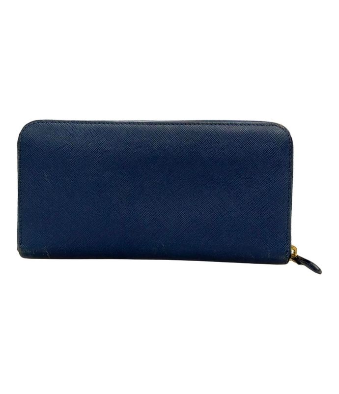 Prada Round Zipper Long Wallet Saffiano Leather With Flower Pattern Inside