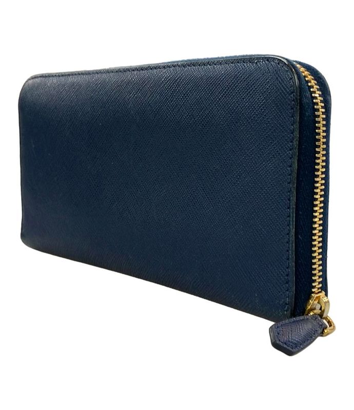 Prada Round Zipper Long Wallet Saffiano Leather With Flower Pattern Inside