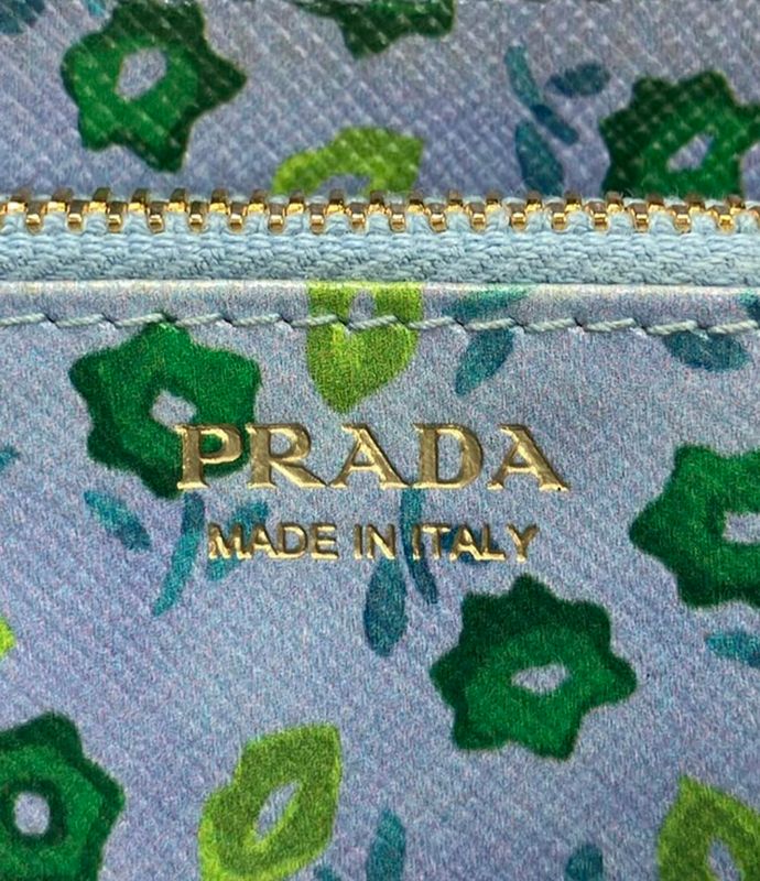 Prada Round Zipper Long Wallet Saffiano Leather With Flower Pattern Inside